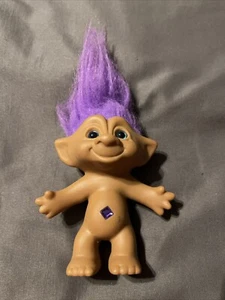 Vintage Ace Novelty Blue Eyes Purple Heart Gem Purple Hair Treasure Troll 4" - Picture 1 of 9