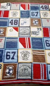 Pottery Barn Kids Quilt Twin Queen Sports Theme Blanket - Picture 1 of 8