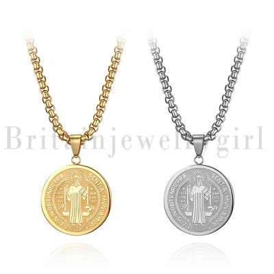 Colar pingente medalha São Bento aço inoxidável crucifixo cruz exorcismo - Imagem 1 de 4