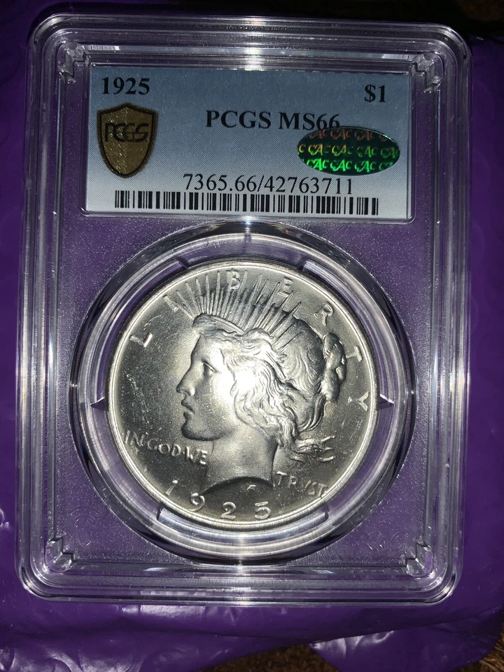 1925 $1 Peace Silver Dollar PCGS MS66 Blue Label - Image 1 of 4