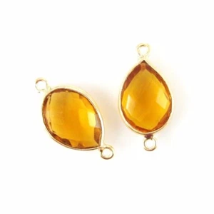 Bezel Gem Connector - 10x14mm Faceted Teardrop- Citrine Quartz ( Per 2 Pcs) - Picture 1 of 2