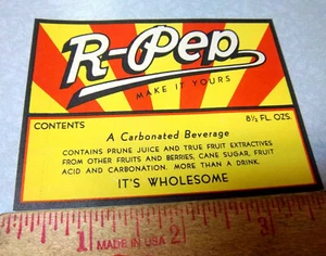 Etiqueta original vintage, etiqueta de botella de soda R-PEP década de 1930, bebida imitadora Dr Pepper - Imagen 1 de 1