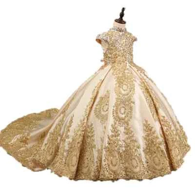 Beaded Flower Girl Dresses Wedding Long Pageant Gown Kid Sleeveless Lace Dresses - Image 1 of 4