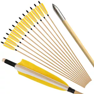 32" Archery Wooden Arrows 5" Feather Wood Shaft Traditional Bow Longbow Hunting - Picture 1 of 17