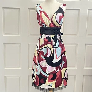 LOVE TEASE Y2K Retro Multicolored Floral Geometric Print Dress - Picture 1 of 10