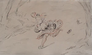 Retrato de mujer desnudo huida caza furtiva humor caricatura Francia firma tinta 1905 - Imagen 1 de 4