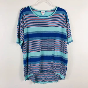 Top Irma LuLaRoe Talla XS Azul Rayas Manga Corta Alto Bajo Informal - Imagen 1 de 4