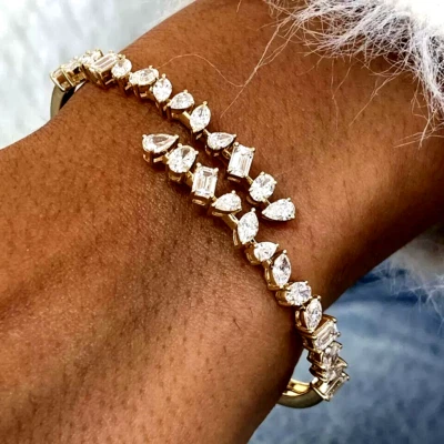 Women's Bangle Bracelet Mixed Shape Lab Created Diamond 14k Yellow Gold Over 6Ct - Image 1 of 2