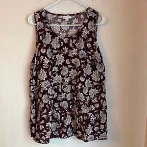 J. Jill 100% Love Linen Floral Sleeveless tiered Top blouse boho maroon White LG - Picture 1 of 13