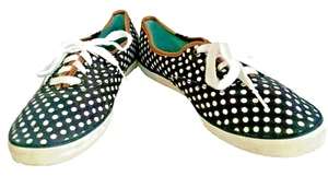 KEDS Champion Dot Sneakers Women's Sz 8.5 Black With White Polkadots Ties Casual - Picture 1 of 10