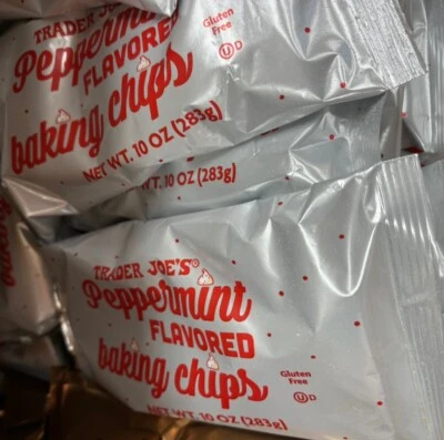 2 Packs Trader Joe's PEPPERMINT Flavored Baking Chips 10 oz Each Pack LIMITED - Image 1 of 3