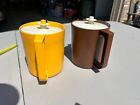 Vintage Tupperware #1575-4 Yellow and Brown Small Pitchers Push Button Seal.