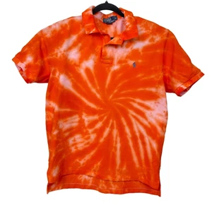 Handmade Colorful Tie Dye Orange Short Sleeve Polo Shirt Mens Size Large - Picture 1 of 6