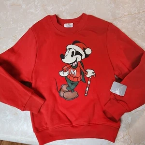 Disney Kids Boy Mickey Mouse Candy Cane Christmas Holiday Sweatshirt Red S New - Picture 1 of 7