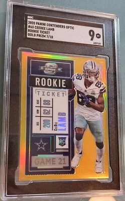 Ceedee Lamb RC '20 CONTENDERS ROOKIE TICKET GOLD PRIZM REFRACTOR 7/10 SGC 9 MINT - Image 1 of 4