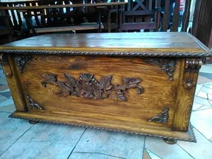 Scatola coperta in legno tavolino baule vintage cassapanca ottomana in legno portagiochi (RN4) - Foto 1 di 1