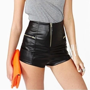 Elegance Womens Black Comfort Lambskin Genuine Real Leather Pants Stylish Shorts - Picture 1 of 3