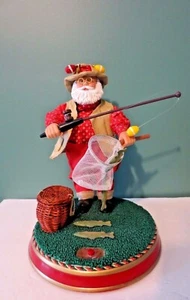NEW in Box NORTH POLE PRODUCTIONS Animated Fabric Mache FISHING SANTA - 10 1/2" - Picture 1 of 12