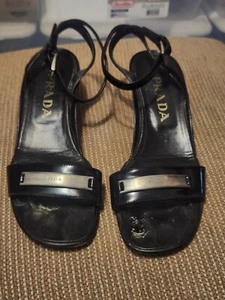 PRADA Black Leather Heel Sandals 6.5 - Picture 1 of 3