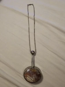 Vintage sterling silver chain & art deco pendant by Iris - Picture 1 of 7