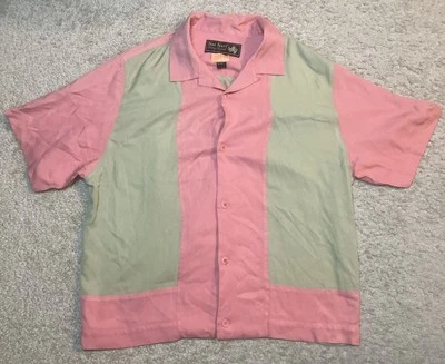 Vintage NAT NAST Men’s Silk Color Block Pic Stitched Camp Shirt Bowling M Pink - Image 1 of 4