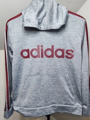 Adidas Boy's Gray & Maroon Hoodie w/ Kangaroo Pouch- Size 14/16 Large - Image 1 of 4