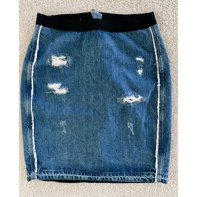 Sandro distressed denim pencil skirt with grosgrain waistline exposed zipper S - Image 1 of 4