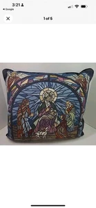 Cuscino Decorazione Natalizia Natale Vetro Colorato Motivo Presepe Notte Santa  - Foto 1 di 7