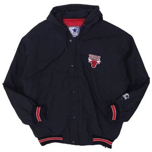 Vintage Chicago Bulls Starter Puffer Hooded Jacket 90s NBA - Picture 1 of 4
