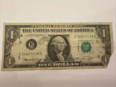 $1 Bill Series 1974 Error? Seal Smeared? Double Stamped? Damaged Missing Corner. - Image 1 of 4