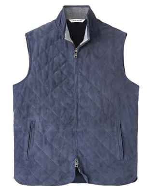 Peter Millar Crown Essex Goat Suede Quilted Galaxy Gray Full Zip Vest XL $895 - Image 1 of 4
