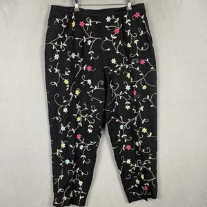 Talbots Pants Womens 14W Multicolor Floral Embroidered Irish Linen Side Zip - Picture 1 of 12