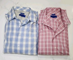 Egara Herren großes 2er Set blau rot kariert Langarm Knopfleiste Hemd bügelfrei - Bild 1 von 9