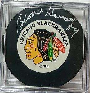 Bronco Horvath autographed Chicago Blackhawks Trench Puck / TNT COA - Picture 1 of 2