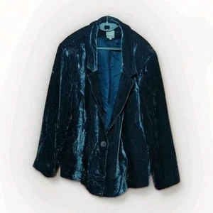 Halogen By Encore Womens Plus Grey Blue Teal Velveteen Jacket/Blazer sz 20W - Picture 1 of 10