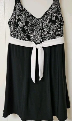 NWT LONGITUDE One Piece Swimsuit Swim Dress Black & White Womens Size 12 - Image 1 of 4