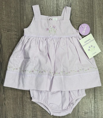Ropa de bebé niña nuevo vestido púrpura vintage de 3 meses de Carter Bunches Of Love 2 piezas Foto 1 de 4