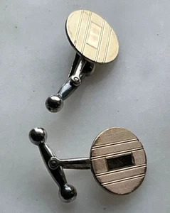 14k YELLOW GOLD & STERLING SILVER Art Deco Cufflinks Engravable - Picture 1 of 8