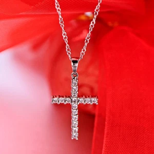 Women Silver Color Pendant Jesus Chain Crystal Cross Necklace Jewelry Gift SG - Picture 1 of 4