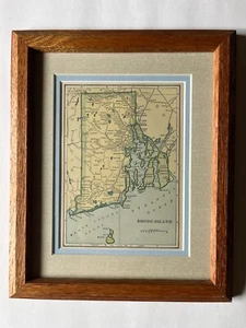 RHODE ISLAND State Map, Frame/Double Mat from the 1927 World Atlas SEE DESCRIP - Picture 1 of 3