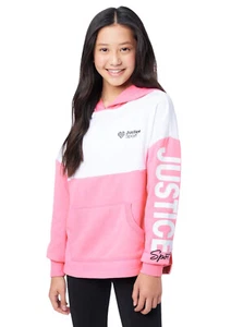 Justice Girls Hoodie Sweatshirt Pink/White Colorblock Pouch Pocket Logo Size 7/8 - Picture 1 of 8