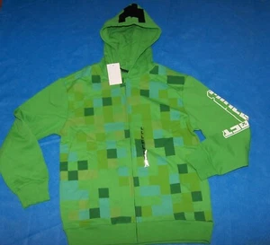 Size L 14/16 Boys Minecraft Creeper Graphic Zippered Hoodie - Picture 1 of 4