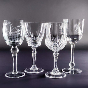 Mismatched Vintage Glassware Set Wine Glasses Water Goblets Set of 4
