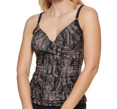 Calvin Klein Women's S Tankini Swim Top Black Beige Snake Skin NWT UPF 50+ - Image 1 of 4