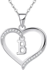 Donna Ciondolo Cuore Collana Con Iniziale A-Z, Argento 925 Femmina 26 Lettera Pe - Foto 1 di 12
