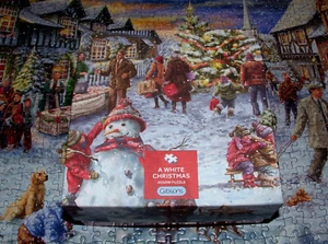 COMPLETE - Gibsons 500 Pc. Jigsaw Puzzle - "A White Christmas" - Picture 1 of 3
