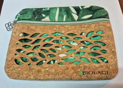 Bolsa de Cosméticos Biolage Corcho Cremallera 8 X 6 Beige y Verde Hoja Foto 1 de 4