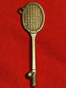 Vintage Brass Tennis Racket 3" Keychain Key Ring - Picture 1 of 8