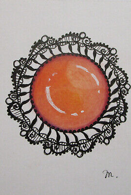 ACEO Colored Pencil & Ink ATC Original Signed Orange Moonstone 3.5 In. X 2.5 In. • 6.46$