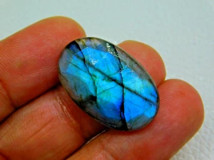 Natural Labradorite Jewelry Making Flashy Rose Cut Oval Gem Cabochon 28x18mm - Picture 1 of 5